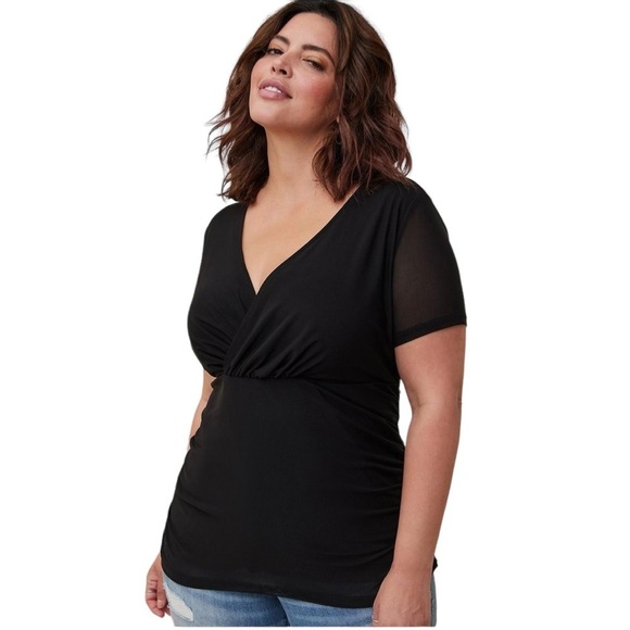 Torrid Stretch Mesh Flutter Sleeve Deep V-Neck Peplum Shirt Blouse Women Plus 3X - Picture 1 of 9